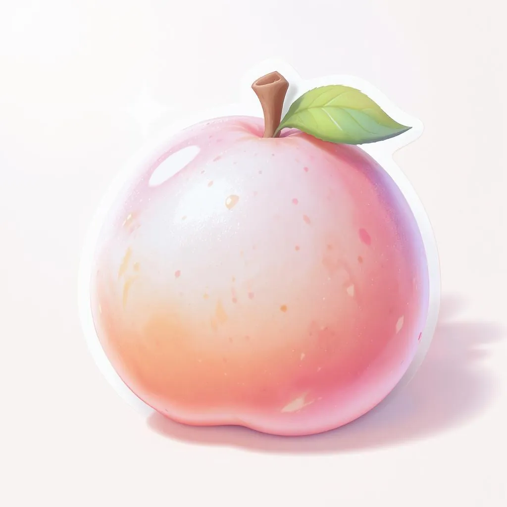 Chibi Bloom style - soft pastel colors and smooth gradients create a whimsical, glossy peach with a playful shine.