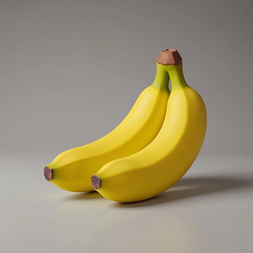 Classic Toy Render style - playful depiction of bananas with a smooth, glossy finish and whimsical pencil-top detail.