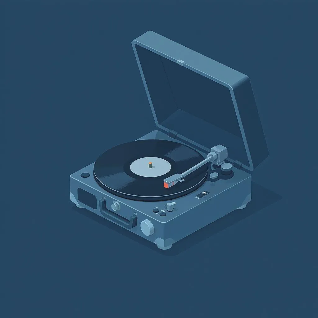 Minimal Object Render style - simplified illustration of a turntable with a monochromatic palette and clean lines, evoking nostalgia.