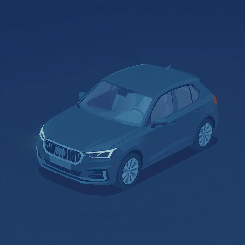 Minimal Object Render style - sleek, low-poly car design with a muted color palette and subtle lighting against a dark background.